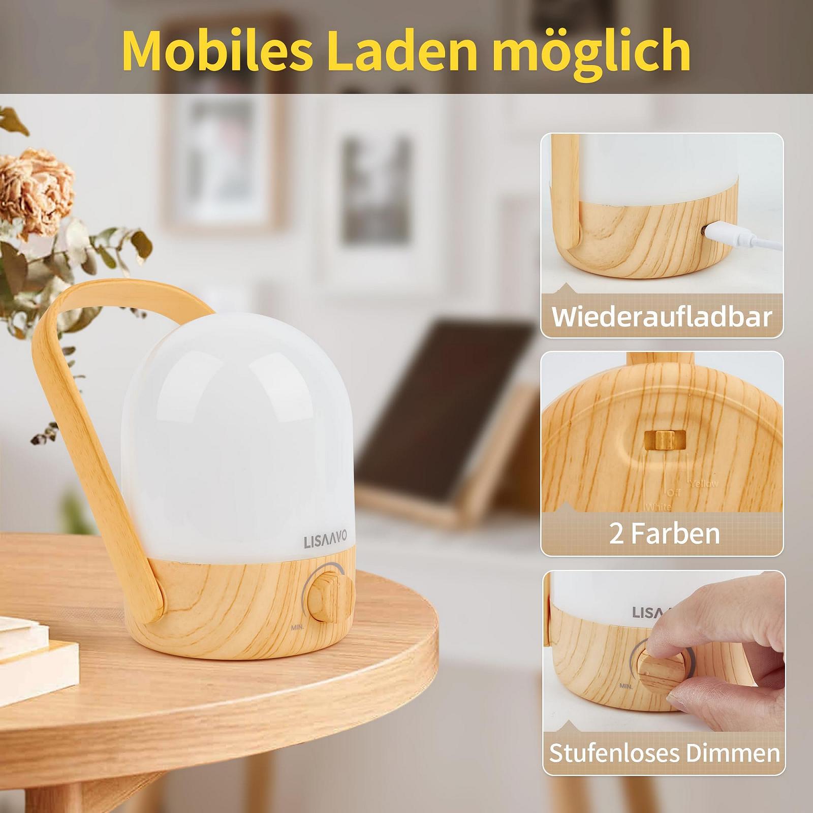 Настільна лампа світлодіодна бездротова з ручкою димована 2 кольори Wood, фото №3