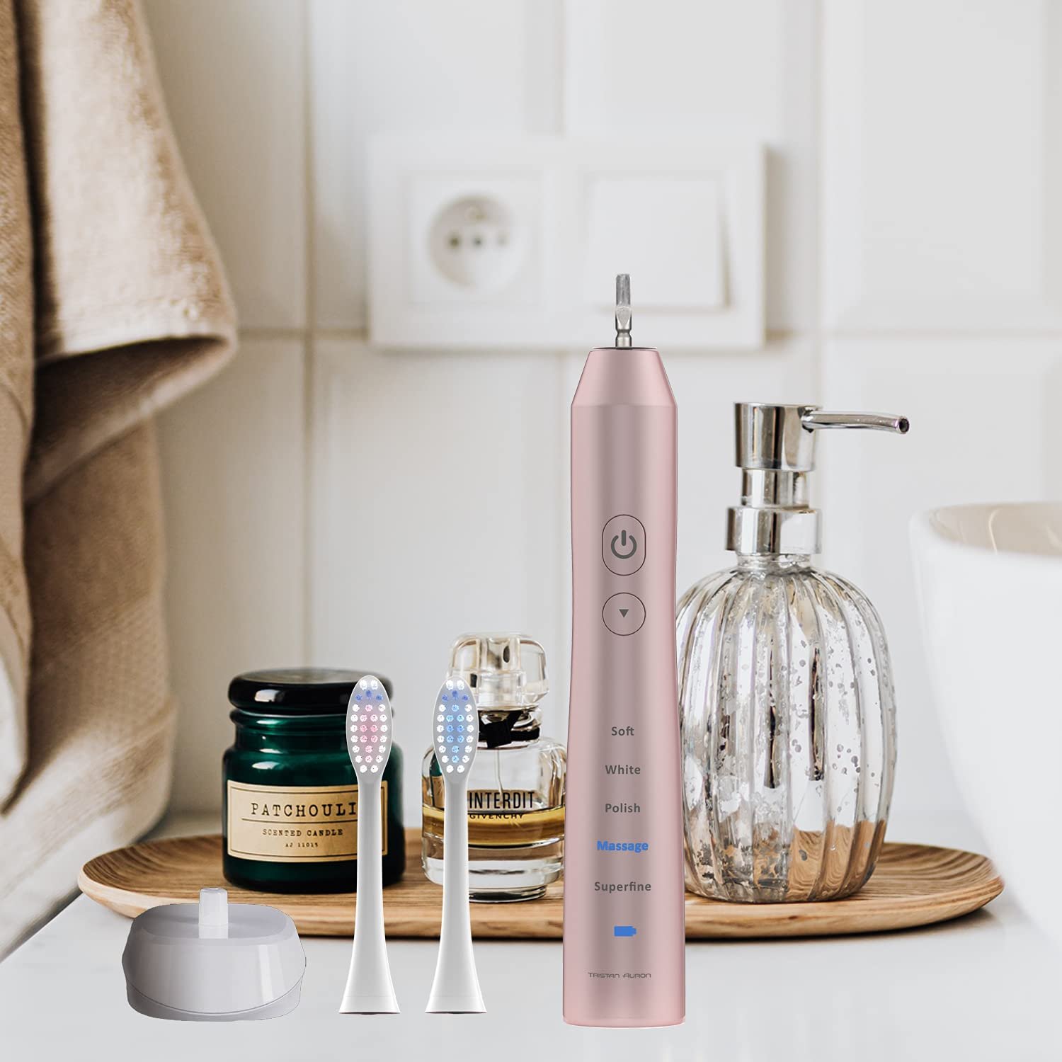 Електрична звукова зубна щітка Tristan Auron 55 000 VPM IPX7 Pink, фото №6