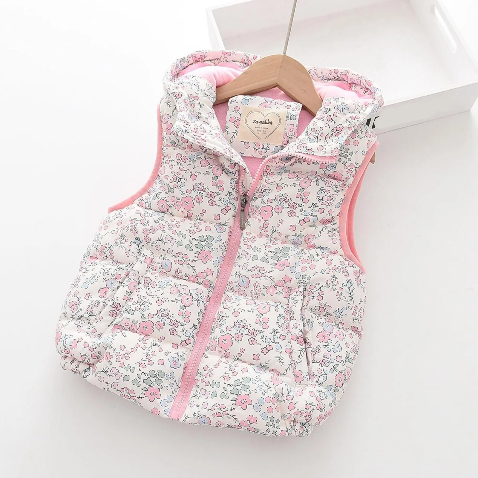 Куртка стеганая SYDUZAX для подростков, девочек, с цветочным принтом, зимняя куртка с капюшоном, на полной молнии, пуховая куртка, зимнее пальто без рукавов для детей, теплый стеганый жилет, модная куртка с капюшоном, милая хлопковая куртка, фото №3