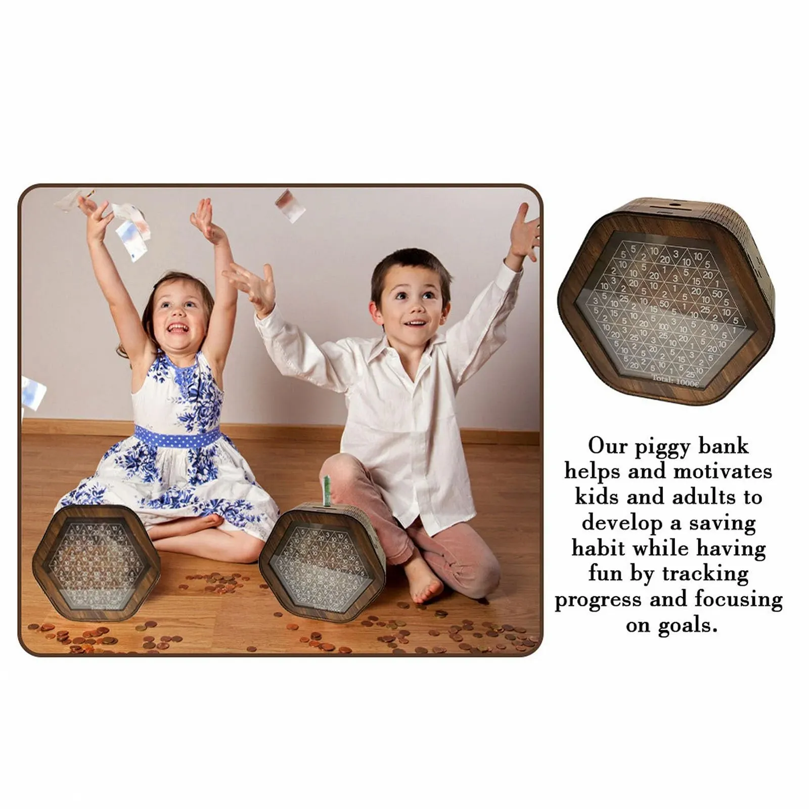 Скарбничка Focket Wooden Pig Tray шестикутна з цифровими вагами, фото №3