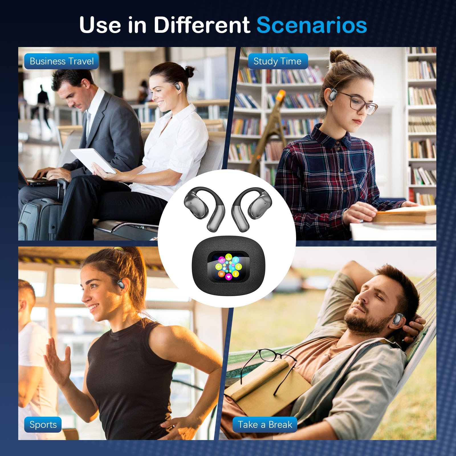 Навушники-перекладачі з сенсорним РК-екраном, AI 144 мовами в реальному часі, бездротові, фото №7