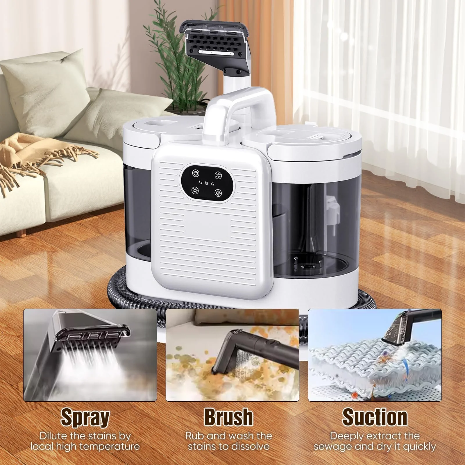 Миючий пароочисник 1650 W 15 kPa 1.6 л + 0.96 л для текстилю та авто, фото №5