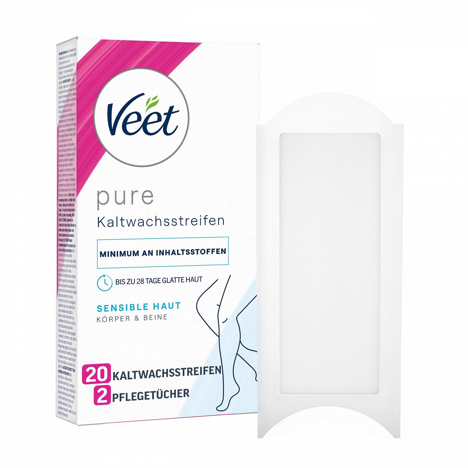 Смужки воскові Veet Pure для тіла та ніг для чутливої шкіри 20 шт (10 подвійних смужок), фото №1