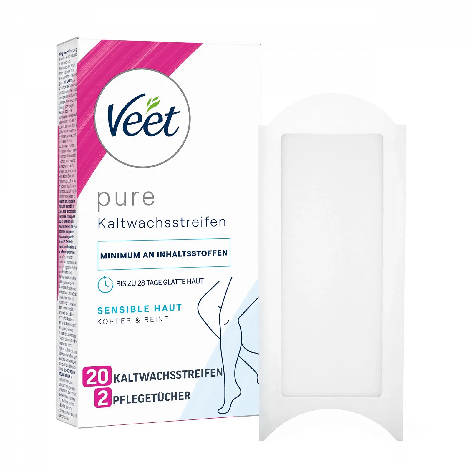 Смужки воскові Veet Pure для тіла та ніг для чутливої шкіри 20 шт (10 подвійних смужок), фото №1