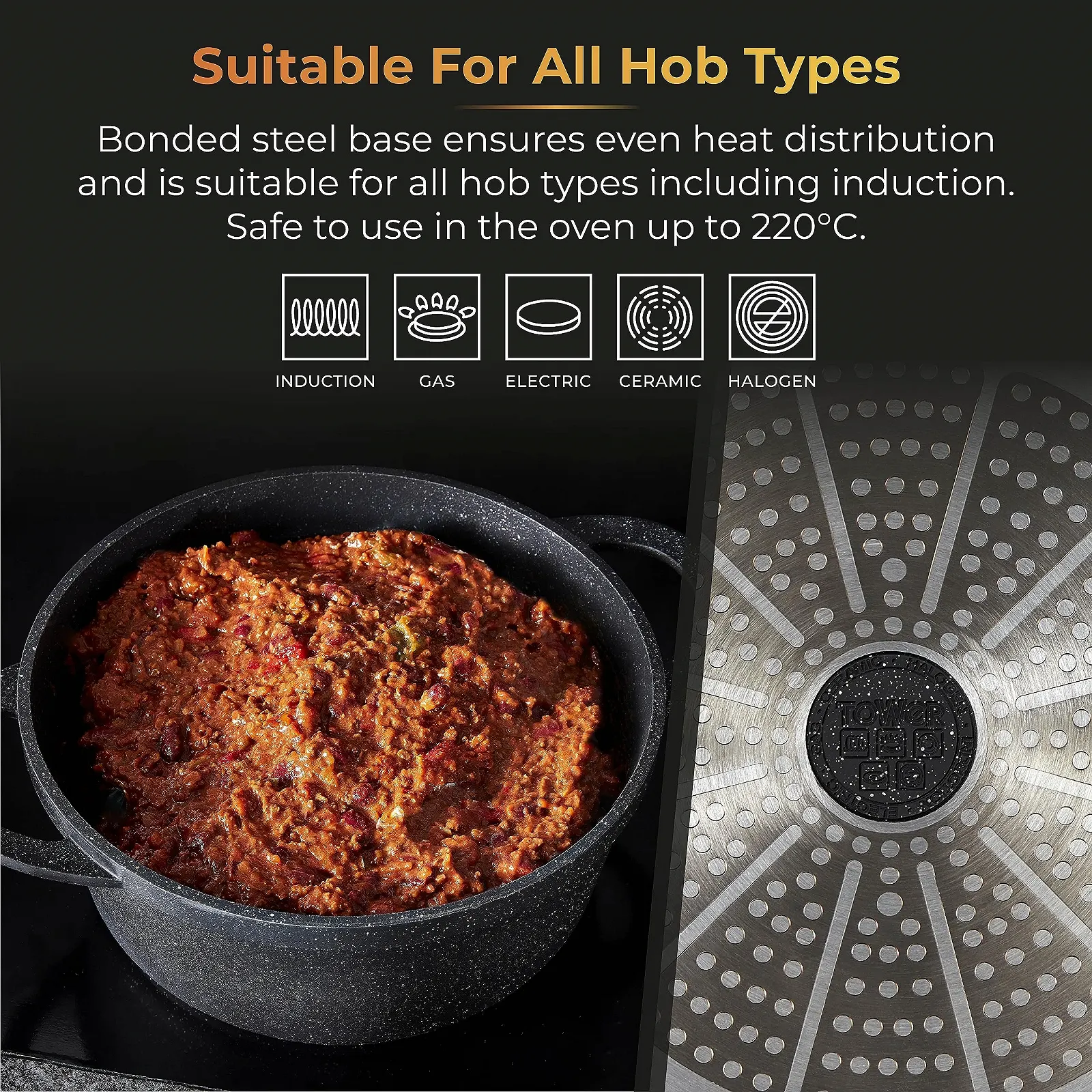 Кастрюля Tower Precision T900192 28 см с алюминиевой крышкой литой алюминий черная, фото №4