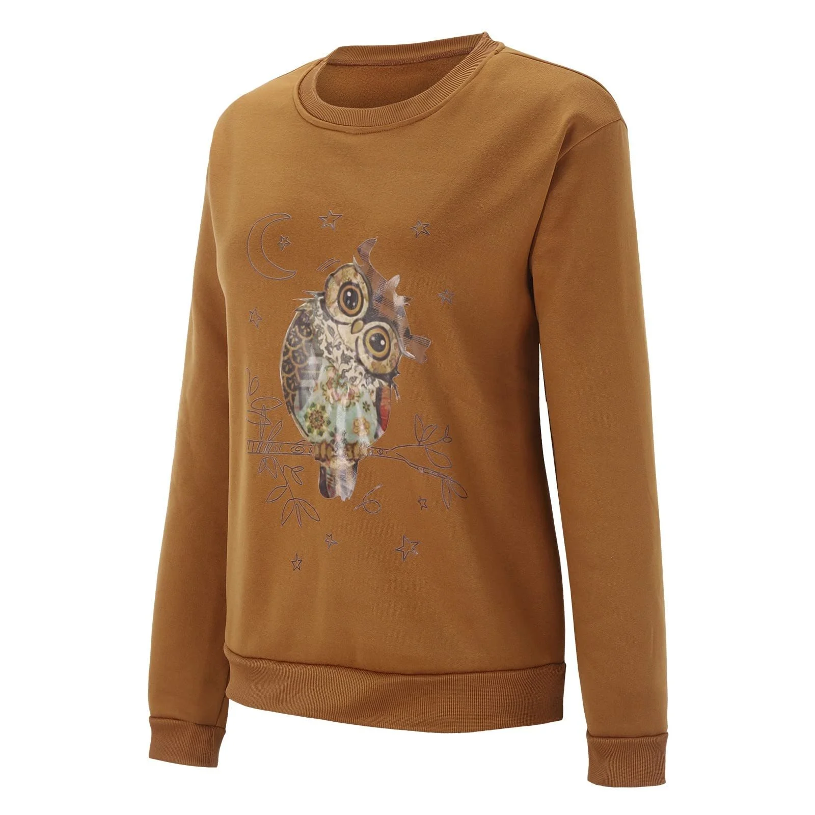 Женский свитшот оверсайз с длинными рукавами, милым 3D принтом совы, спортивный джемпер с круглым вырезом без капюшона, теплый свитер с длинными рукавами и рисунком совы, фото №4