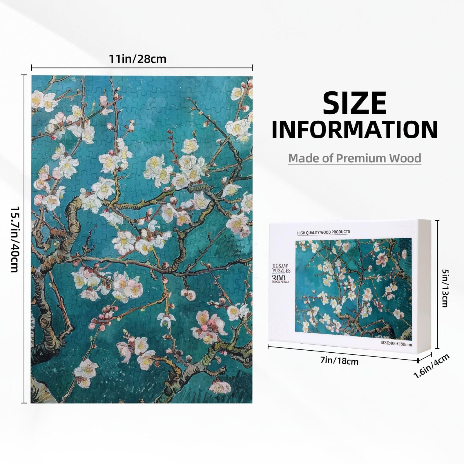 Деревянный пазл Цветущий миндаль 300 деталей с коробкой для хранения, фото №3