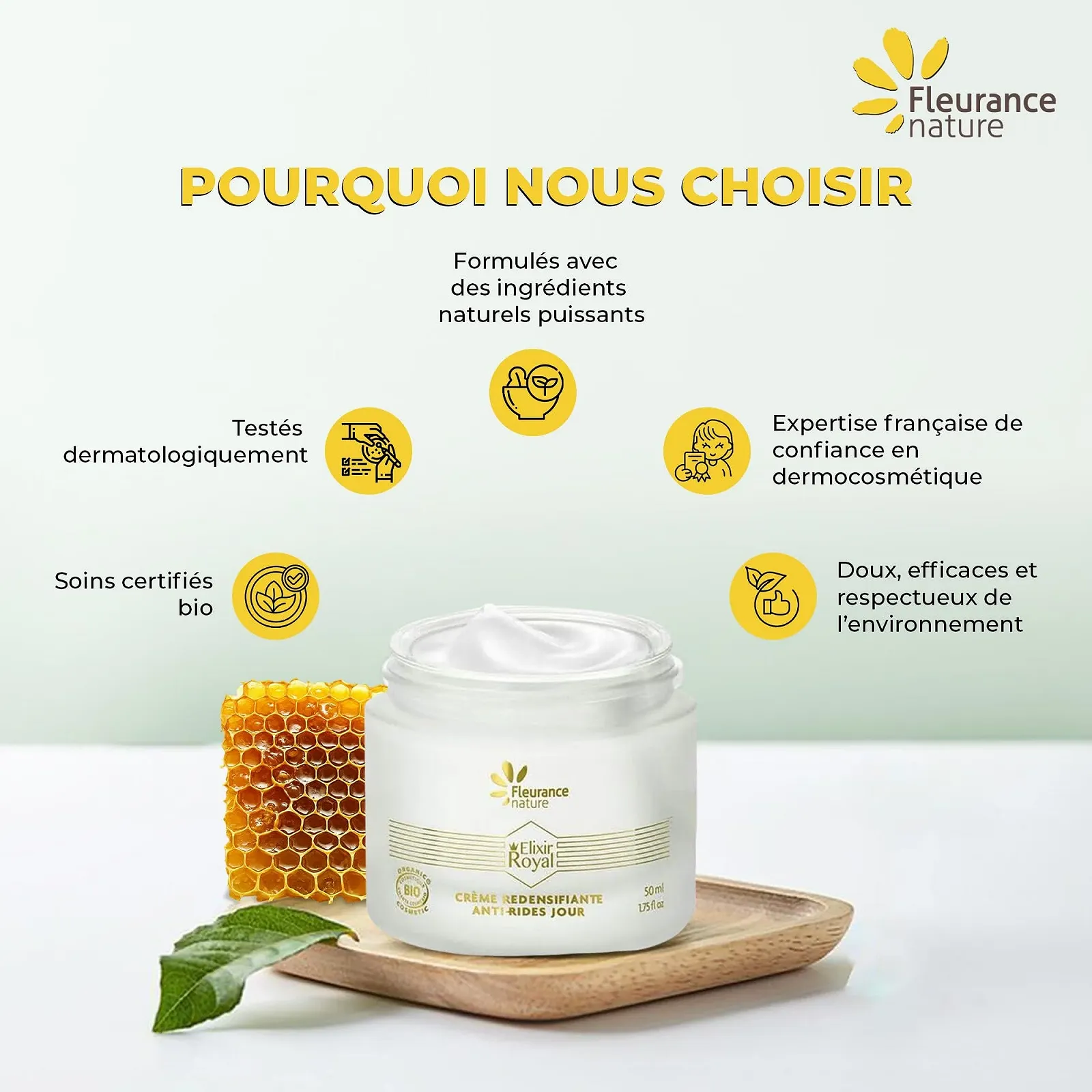 Денний крем FLEURANCE NATURE Elixir Royal проти зморшок з маточним молочком та гіалуроновою кислотою 50 мл, фото №5