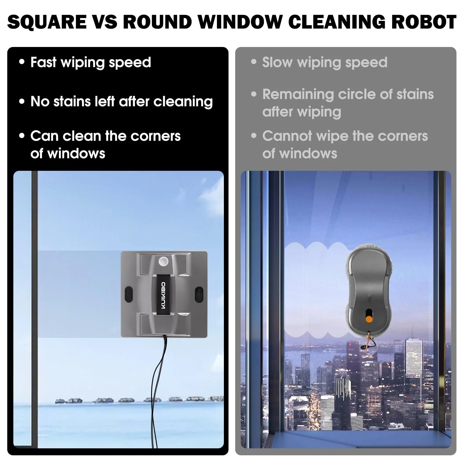 Робот для миття вікон KUIKIBO K2 з функцією розпилення, 6000Pa, тихий, з 4 змінними серветками, підходить для рамного/безрамного скла, фото №5