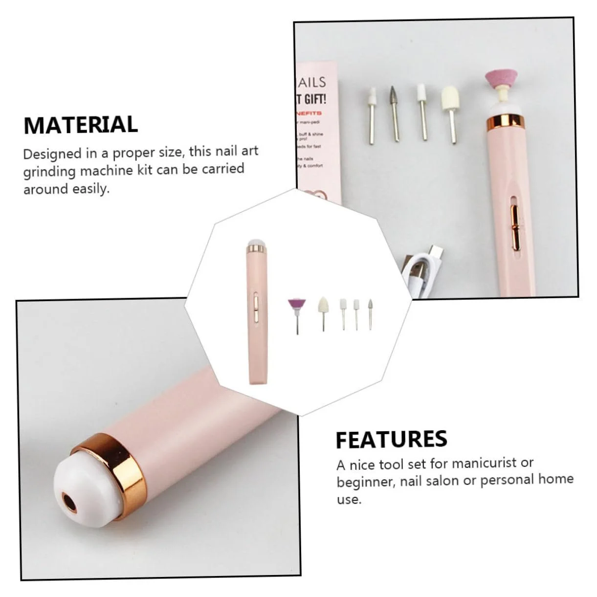 Электрический набор для маникюра Healvian Professional, розовый, фото №8