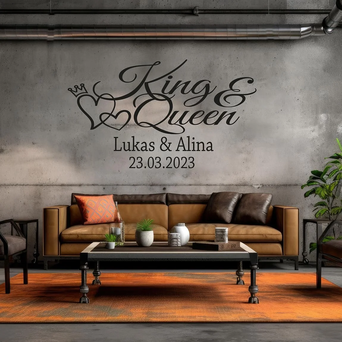 Наклейка на стіну tjapalo King & Queen з ім'ям та датою 100 x 58 см Чорна, фото №4