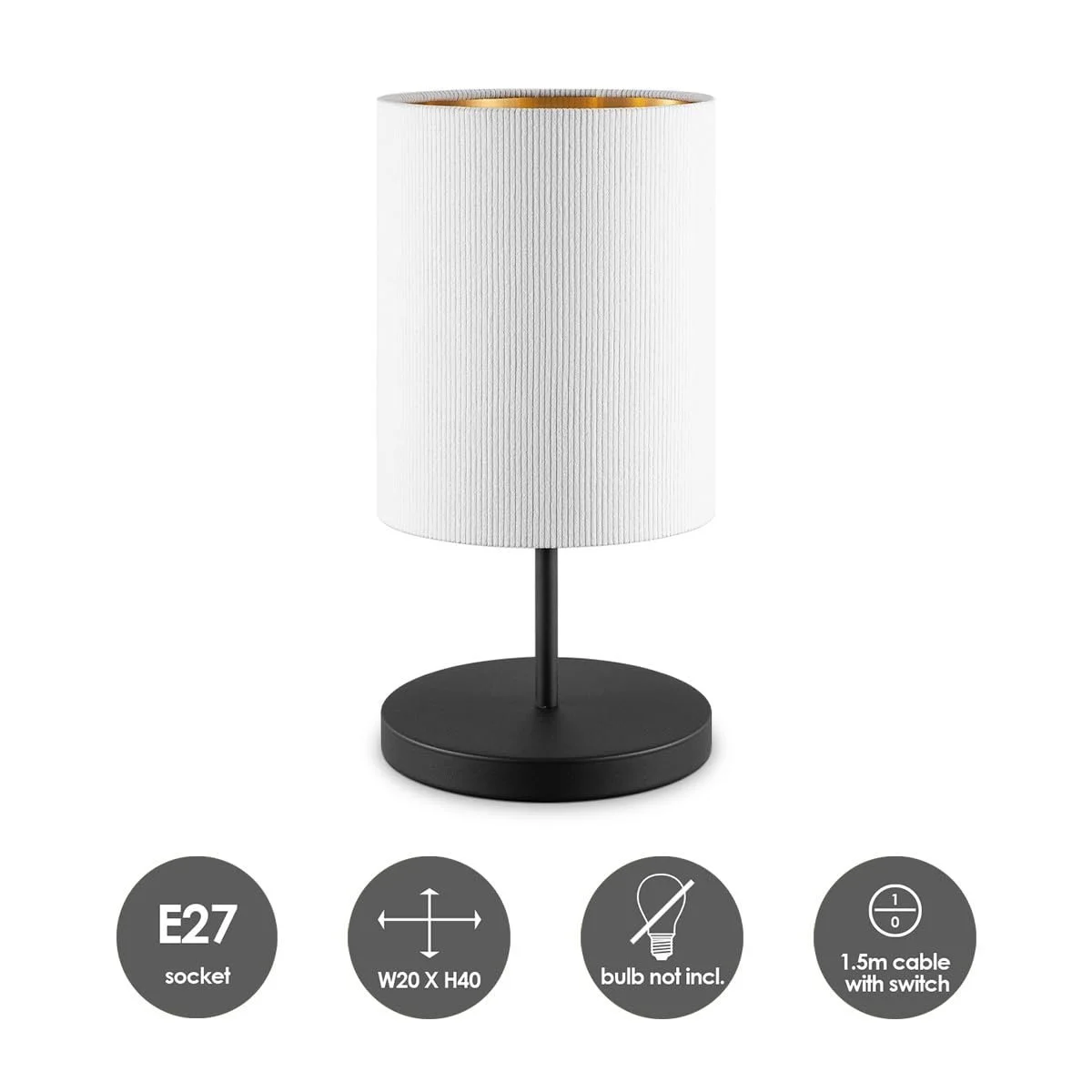 Настільна лампа Home Sweet Home Scandinavian LED циліндрична вельветовий абажур E27 20 x 40 см Біла, фото №6