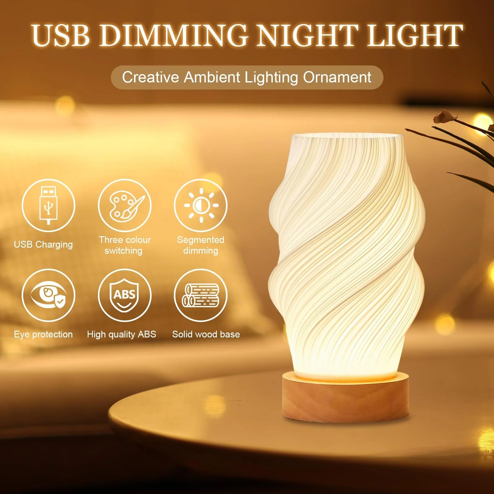 Настільна лампа LED з дерев'яною основою 3 режими 9 рівнів димована (F), фото №3