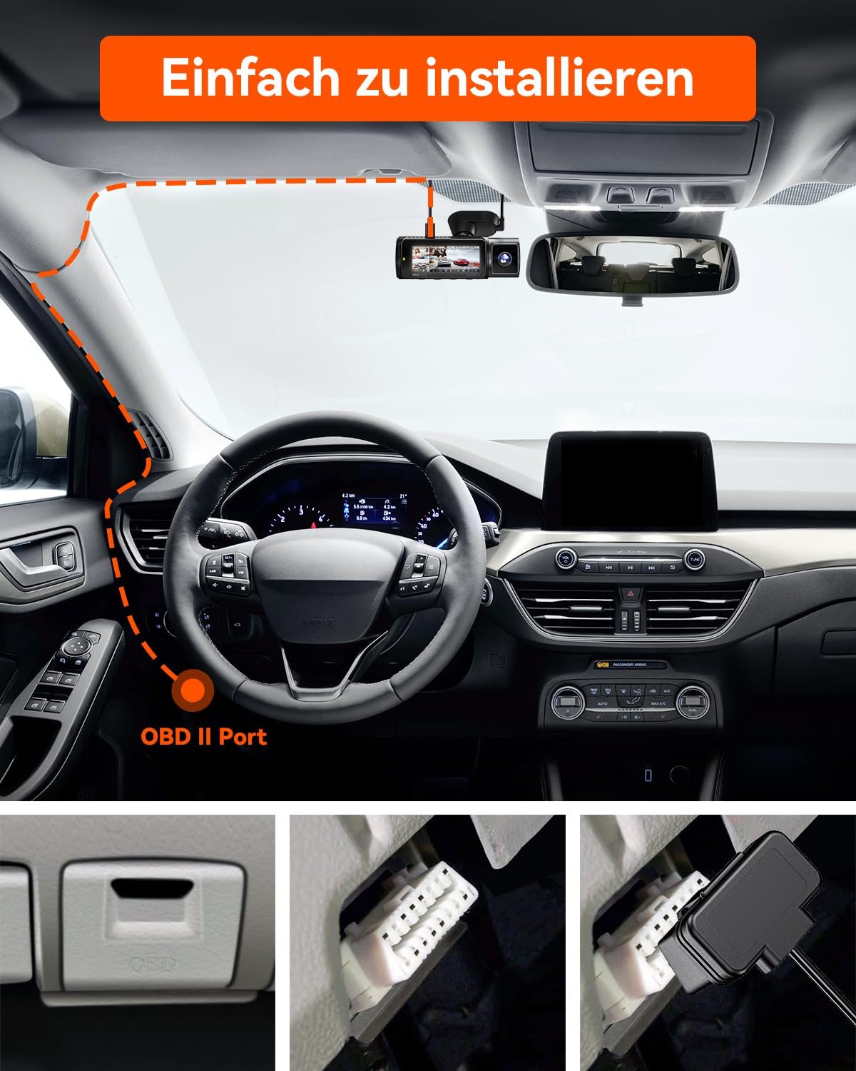 Дисплей OBD Hardwire VANTRUE USB C з 3 рівнями для тримача відеореєстратора Vantrue, захист від низької напруги 11.6В/12В/12.4В, 23.6В/24В/24.4В, 24-годинний моніторинг паркування, довжина 3 метри (VP04), фото №4