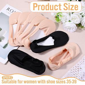 Женские носки-балетки 8 пар, Женские невидимые носки 35-38, Нескользящие невидимые носки для кроссовок, туфель-лодочек (Телесный, Черный) synthetic.ua - Фото 1