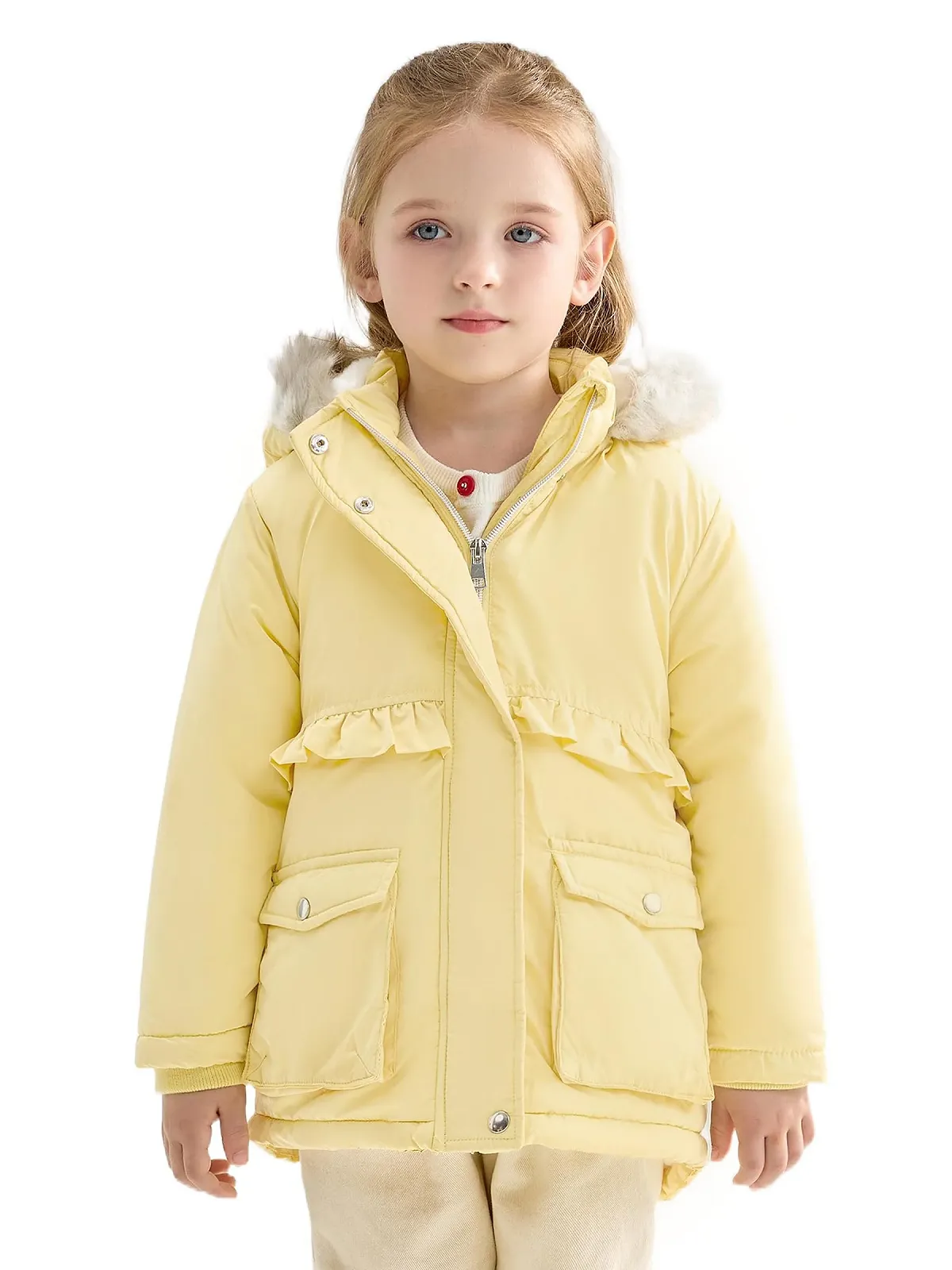Зимове пальто SOLOCOTE для маленьких дівчаток, Легке з хутряним капюшоном, фото №1