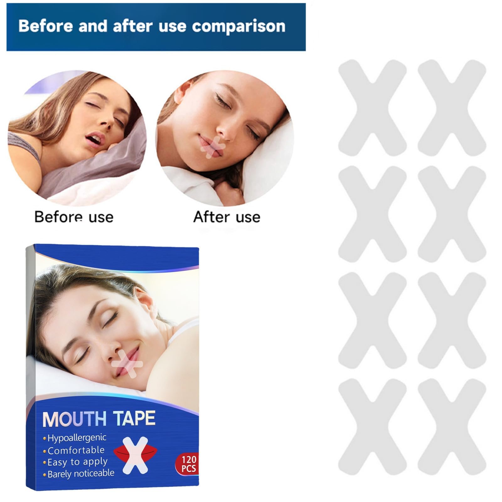 Пластирі для рота для спокійного сну H-подібної форми Breathable Mouth Tape, 60 штук (40 x 47 мм), фото №6
