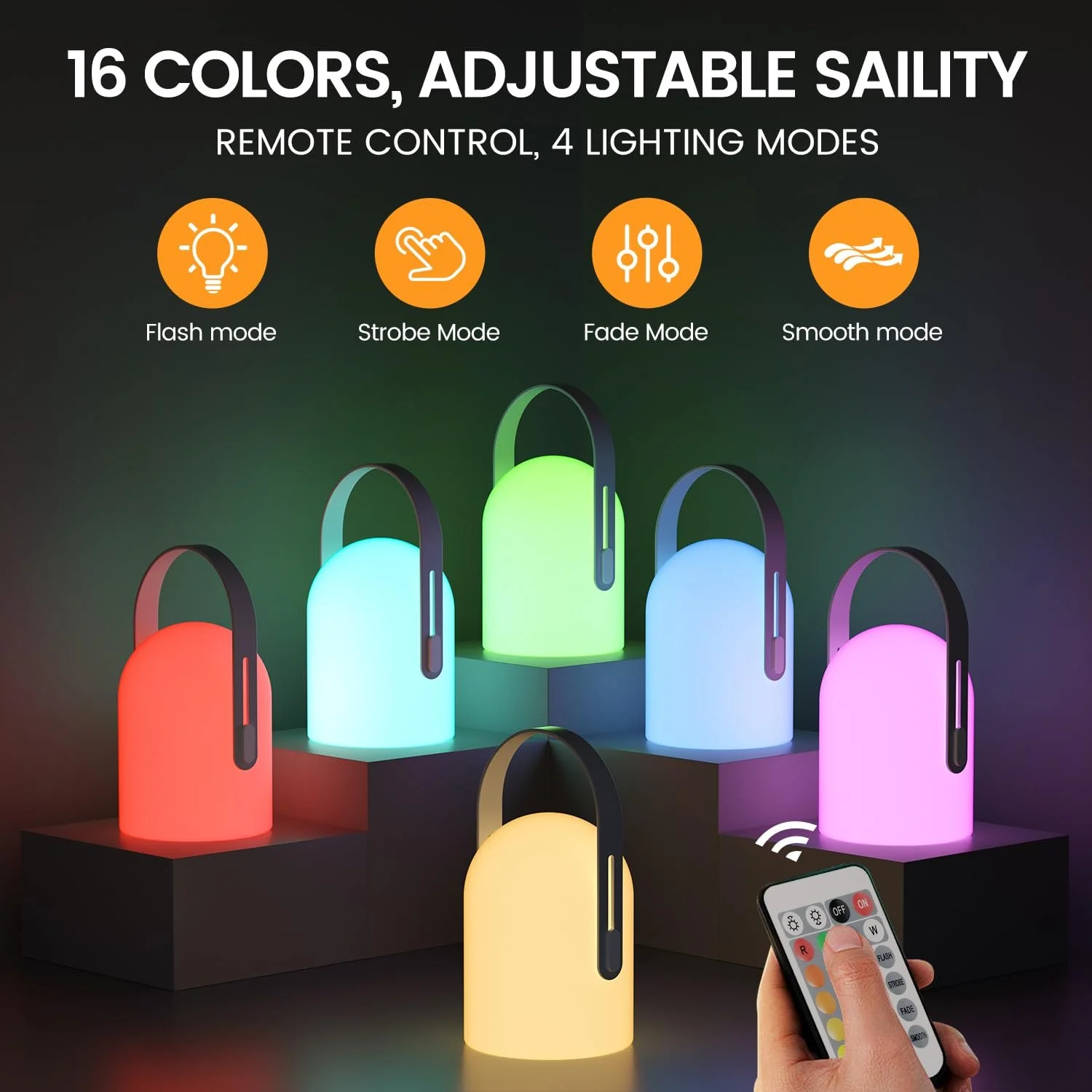 Світлодіодна настільна лампа gabless Бездротова з пультом ДК 16 кольорів IP44 1800 мАг Сіра, фото №3