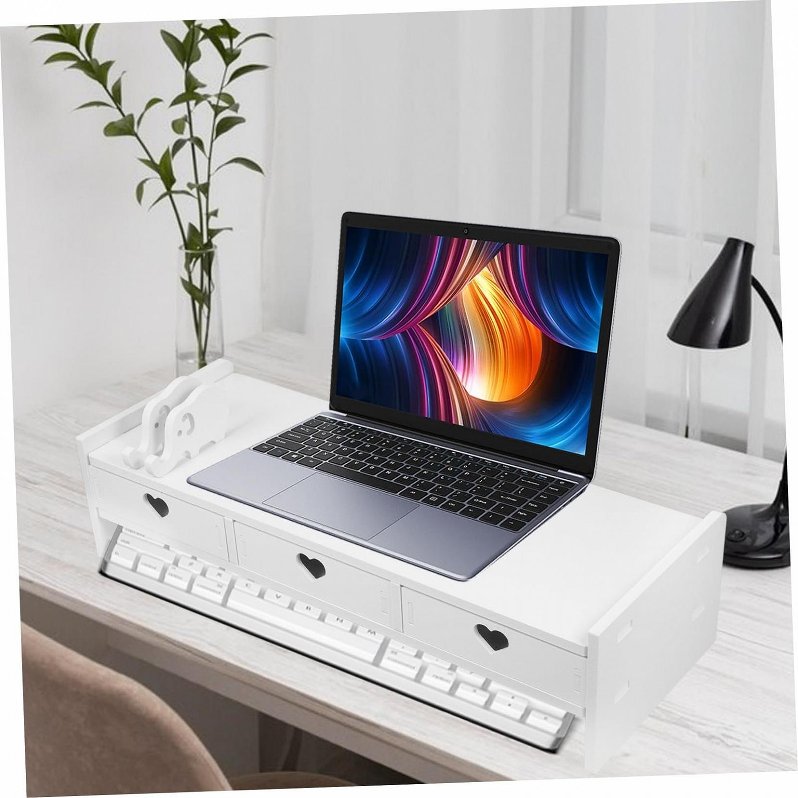 Подставка для клавиатуры с ящиком для ноутбука, подставка для монитора, настольная компьютерная стойка, органайзер для офисного стола WPC белый, фото №6 Подставка для клавиатуры с ящиком для ноутбука, подставка для монитора, настольная компьютерная стойка, органайзер для офисного стола WPC белый, фото №6