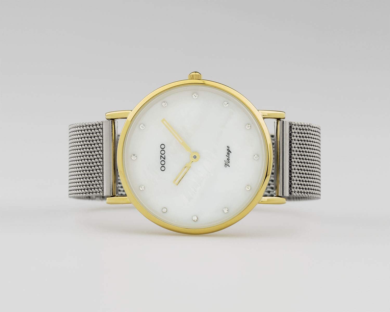 Часы Oozoo Vintage Металлический миланский браслет из нержавеющей стали 40 мм Золотой / Перламутровый C20115, Золотой-светло серый, Браслет, фото №3