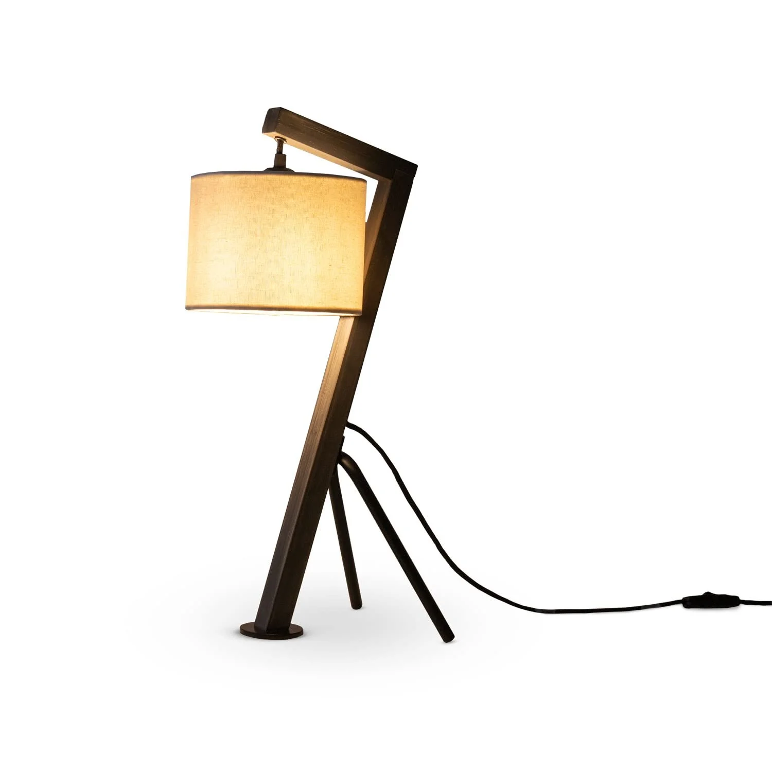 Настільна лампа Paco Home ретро E27 дерев'яна з тканинним абажуром сірий/білий, фото №2