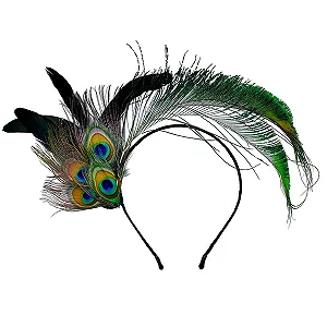 Обруч на голову с перьями павлина, ретро - Фото 1