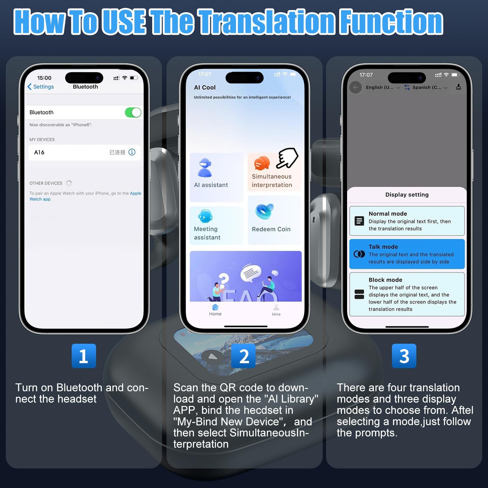 Навушники-перекладачі OBEST AI, бездротові Bluetooth, фото №6
