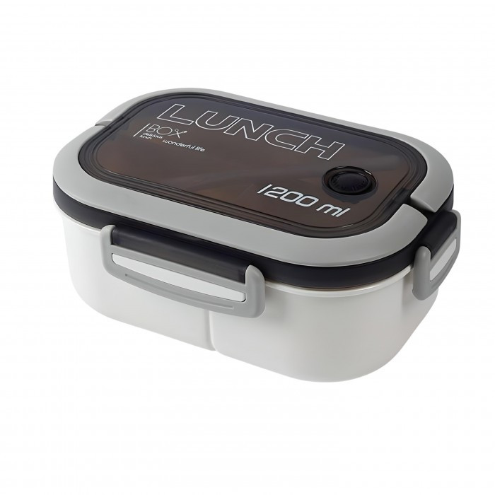 Пластичний двошорний ланч бокс з пристроями Wonder 1200 мл білий, фото №1