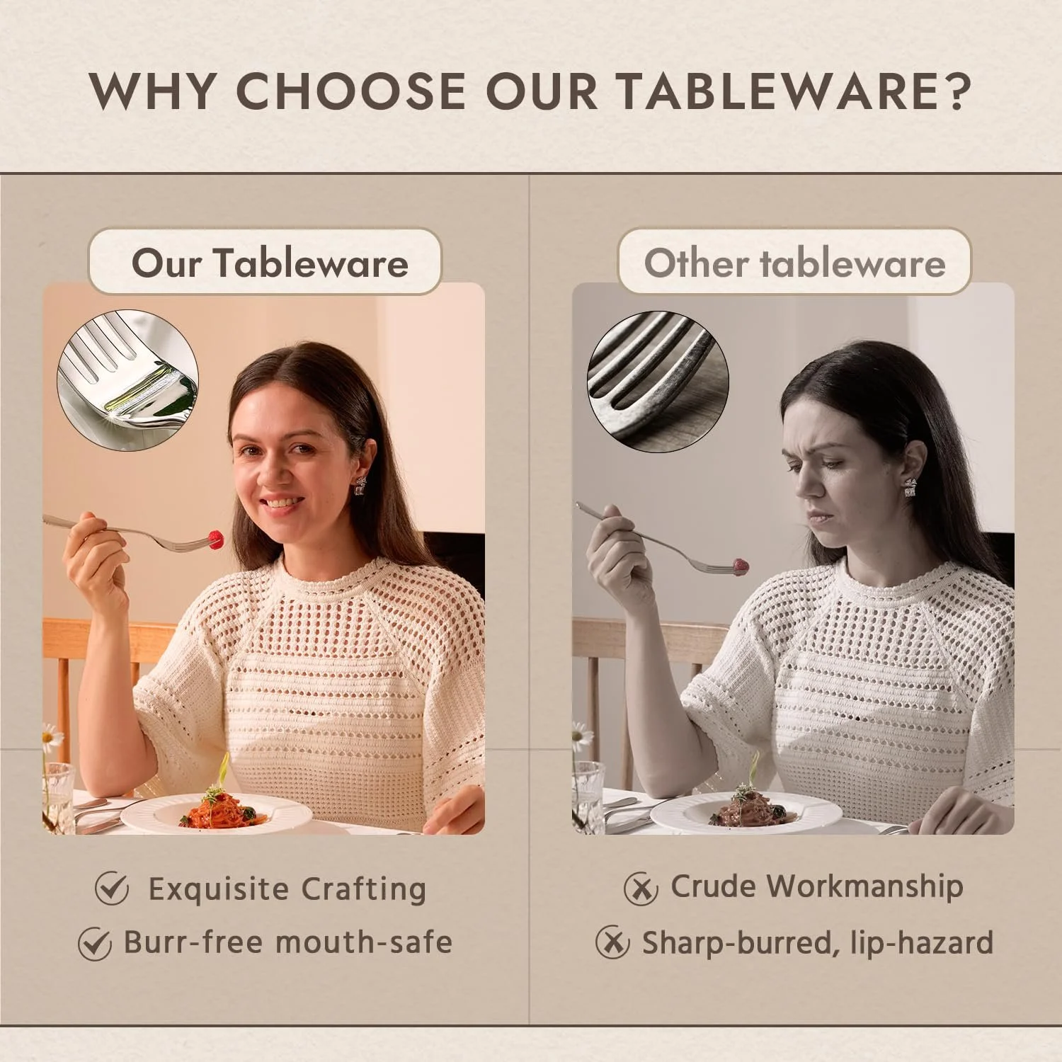 Набір столових приборів HIKAA Besteck, 40 предметів, нержавіюча сталь 18/10 з алмазним візерунком для 8 персон, фото №4