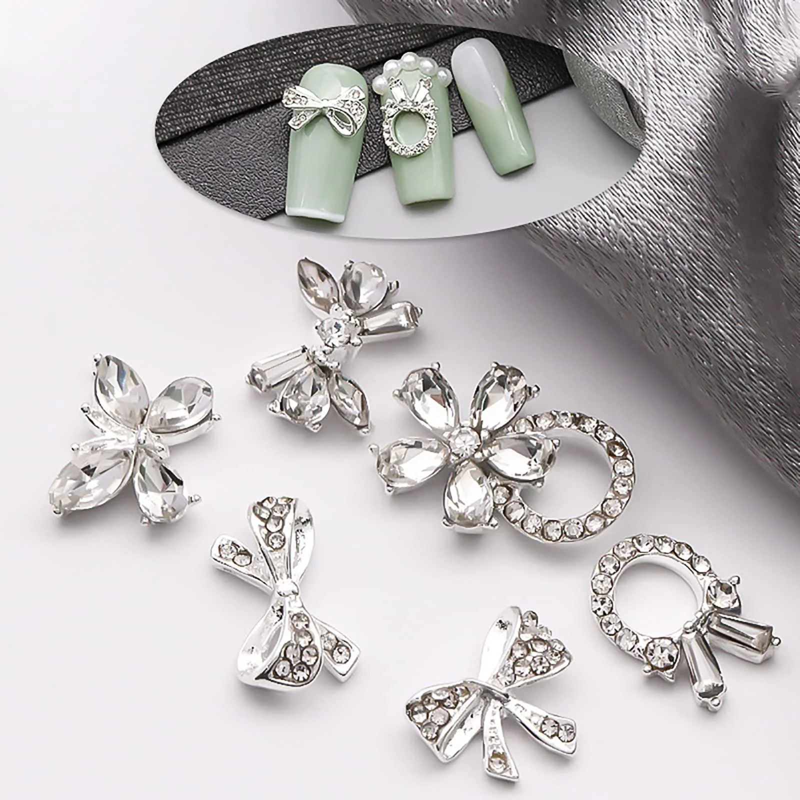 Стрази Метелик-Бантик Сріблястий, 10 шт, фото №4