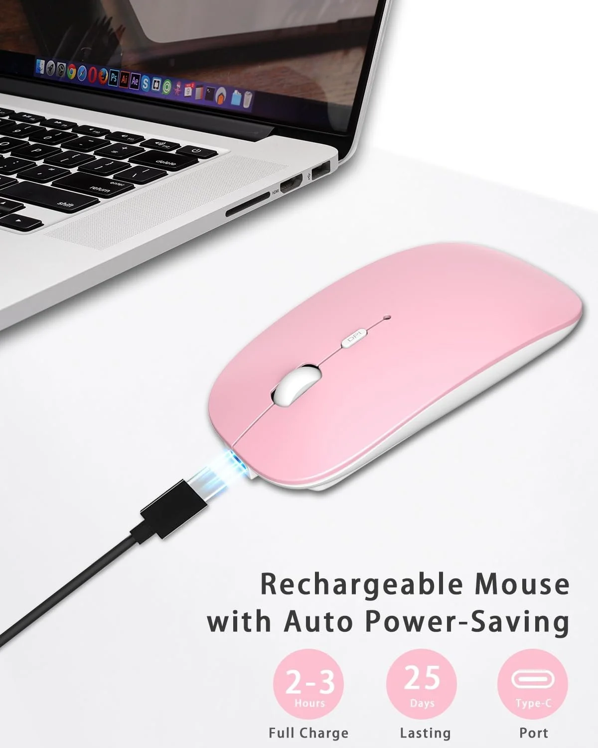 Мышь Bluetooth ANEWISH AE WISH Беспроводная Перезаряжаемая 3 DPI Розовая, фото №3