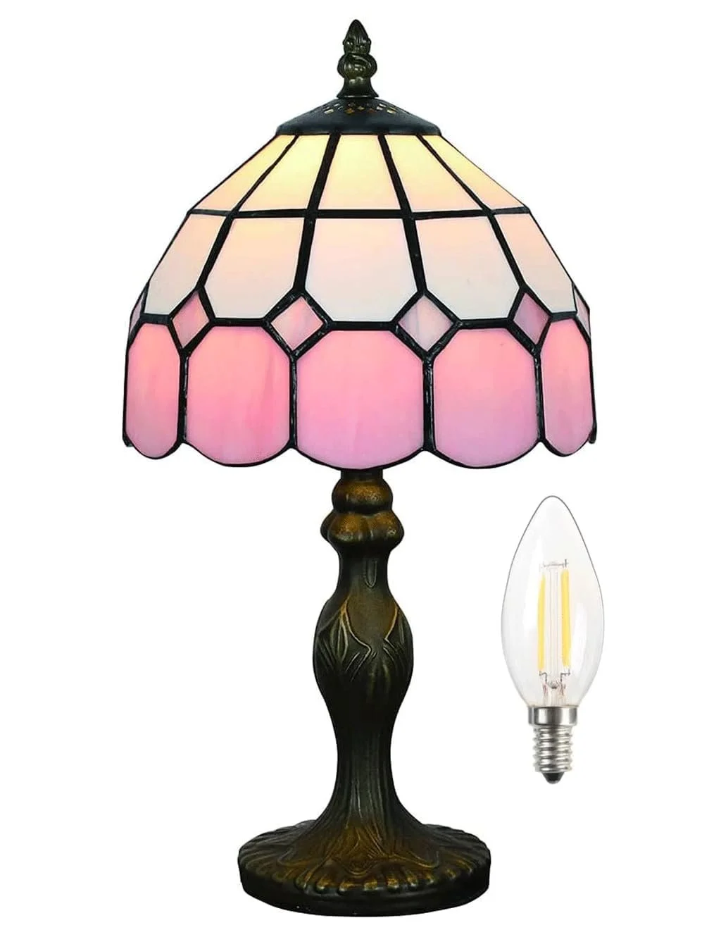 Настільна лампа Tiffany Style Vintage 8" з вітражним склом LED Pink, фото №1