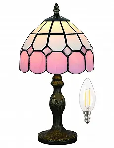 Настільна лампа Tiffany Style Vintage 8" з вітражним склом LED Pink - Фото 1