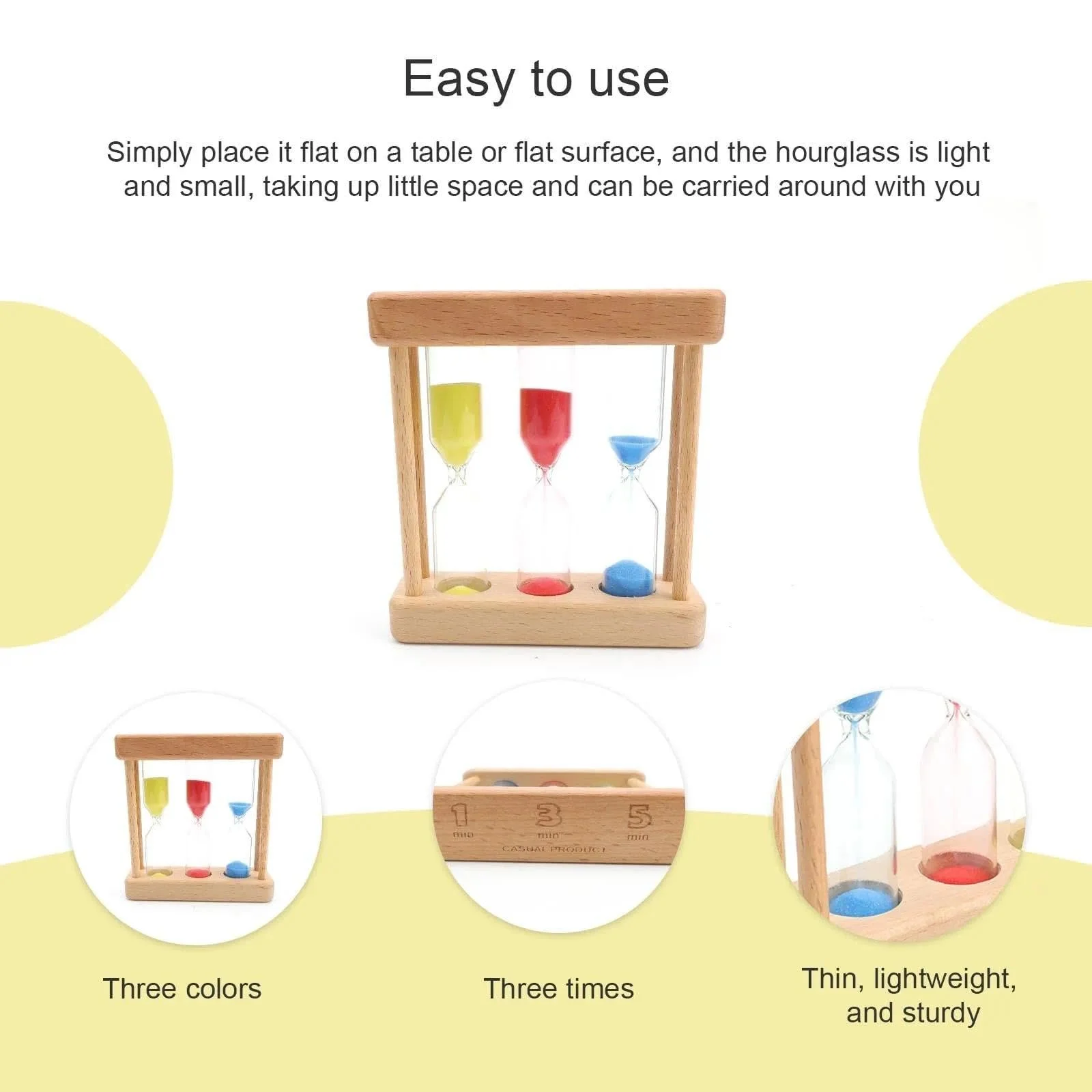 Пісочний годинник 3-в-1 Набір 1/3/5 хвилин Дерев'яний різнокольоровий, фото №2 Пісочний годинник 3-в-1 Набір 1/3/5 хвилин Дерев'яний різнокольоровий, фото №2