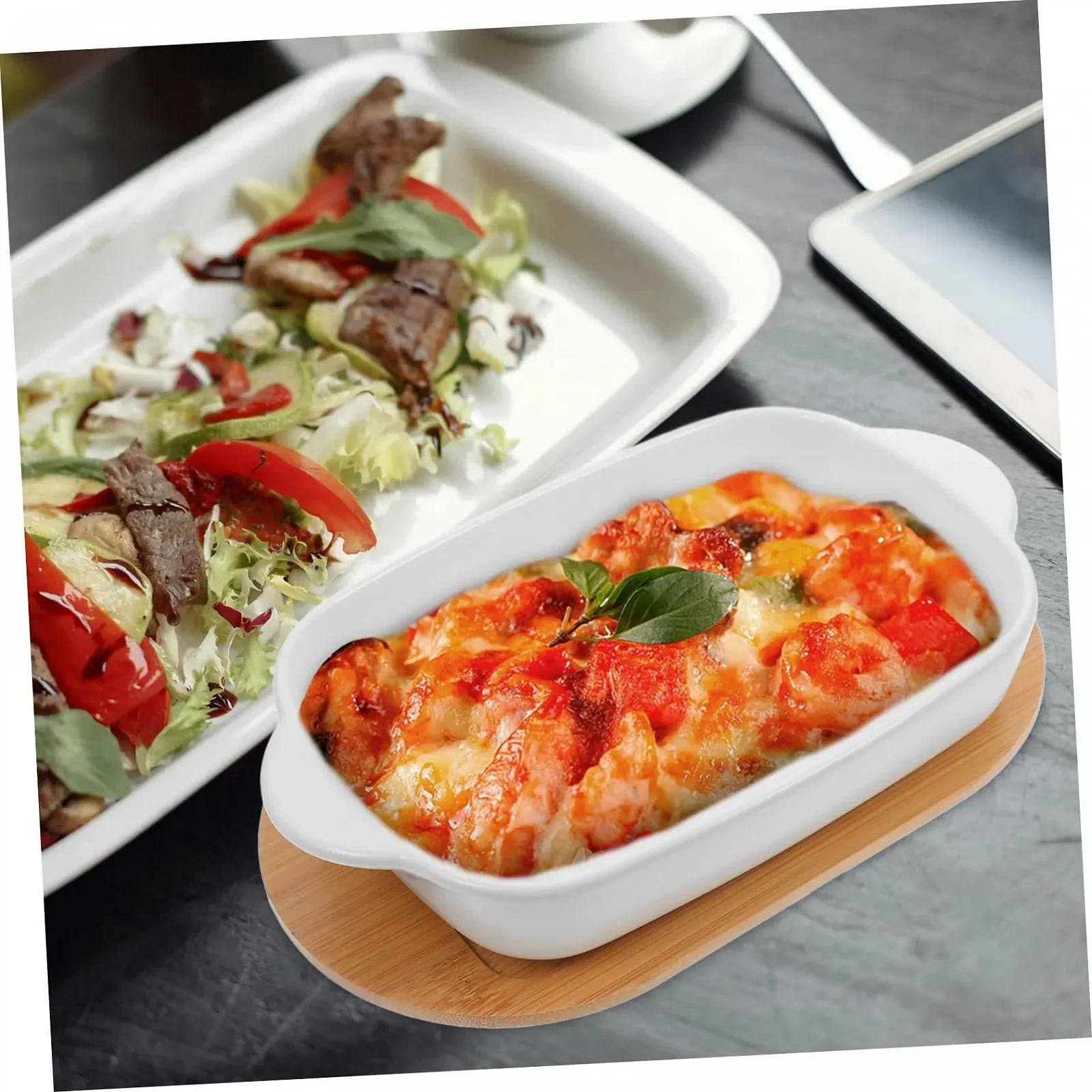 Форма для запікання Sosoport керамічна прямокутна з подвійною ручкою термостійка штабельована, фото №7