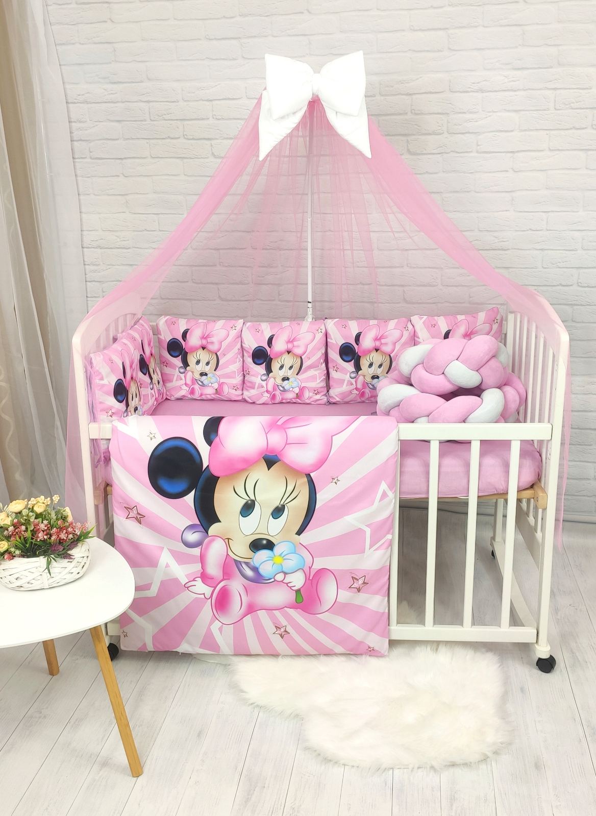 Дитяче постільна ліжечко з балдахіном Акварель Міні Маус (В02511), фото №7