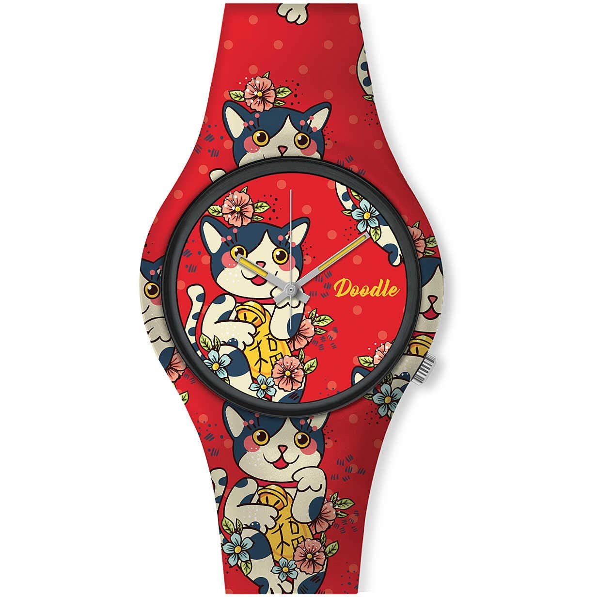 Часы Doodle Женские часы Graphics Mood Tattoo Clock Cat DO35008, Ribbon, фото №1