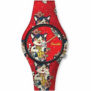 Часы Doodle Женские часы Graphics Mood Tattoo Clock Cat DO35008, Ribbon - Фото 1