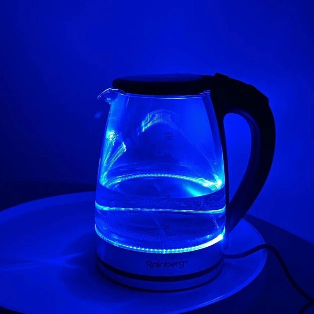 Электрический стеклянный чайник Rainberg RB-2250 с LED подсветкой 2200 Вт 1.8л, хороший электро, фото №3 Электрический стеклянный чайник Rainberg RB-2250 с LED подсветкой 2200 Вт 1.8л, хороший электро, фото №3