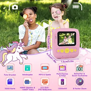 Фотокамера мгновенной печати Children 48MP Printing Paper & 32G TF Card 1080P Digital Camera Pink synthetic.ua - Фото 1