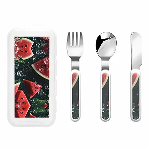 Дитячий набір столових приборів з малюнком кавуна, три предмети, багаторазовий - Фото 1