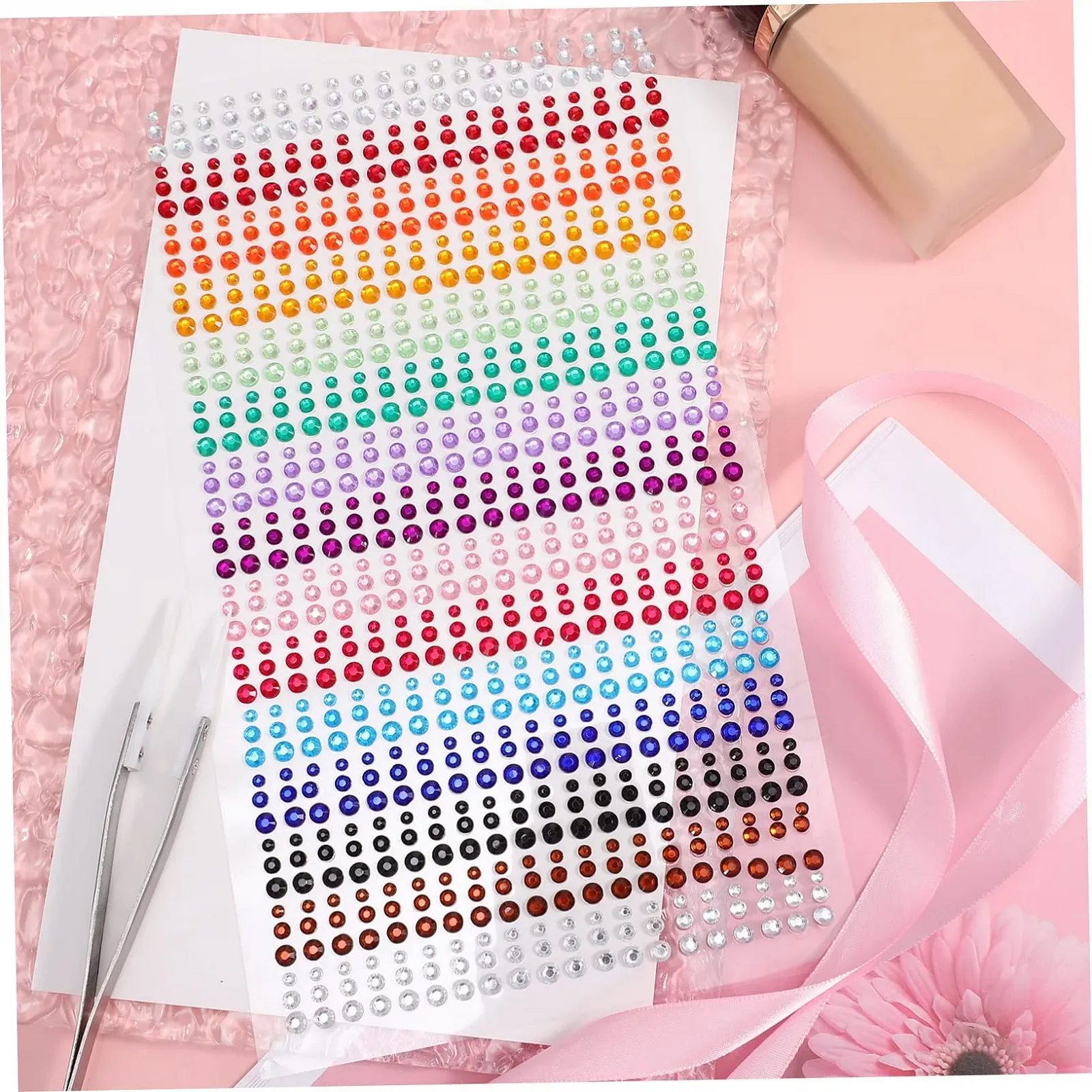 Наклейки зі стразами FRCOLOR 2 аркуші 15 кольорів 900 страз 3 мм 5 мм, фото №8