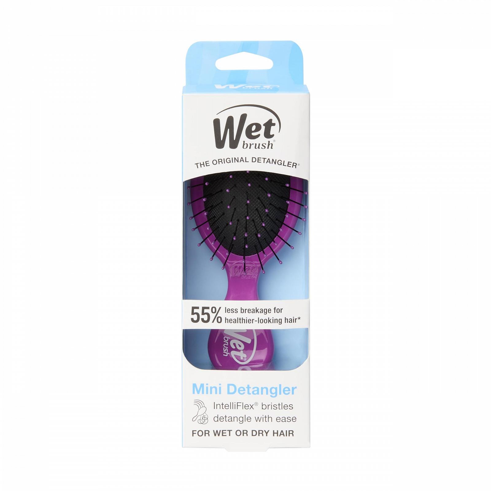 Щітка для волосся Wet Brush Mini Detangler Solid Print з м'якою щетиною IntelliFlex, міні дорожня щітка для всіх типів волосся - фіолетовий, фото №11