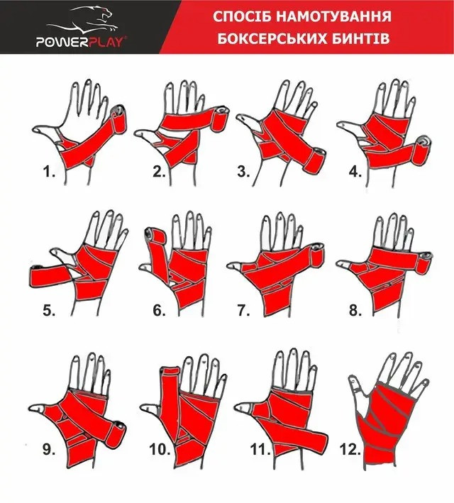 Бінти для боксу PowerPlay 3046 Червоний 3м, фото №7