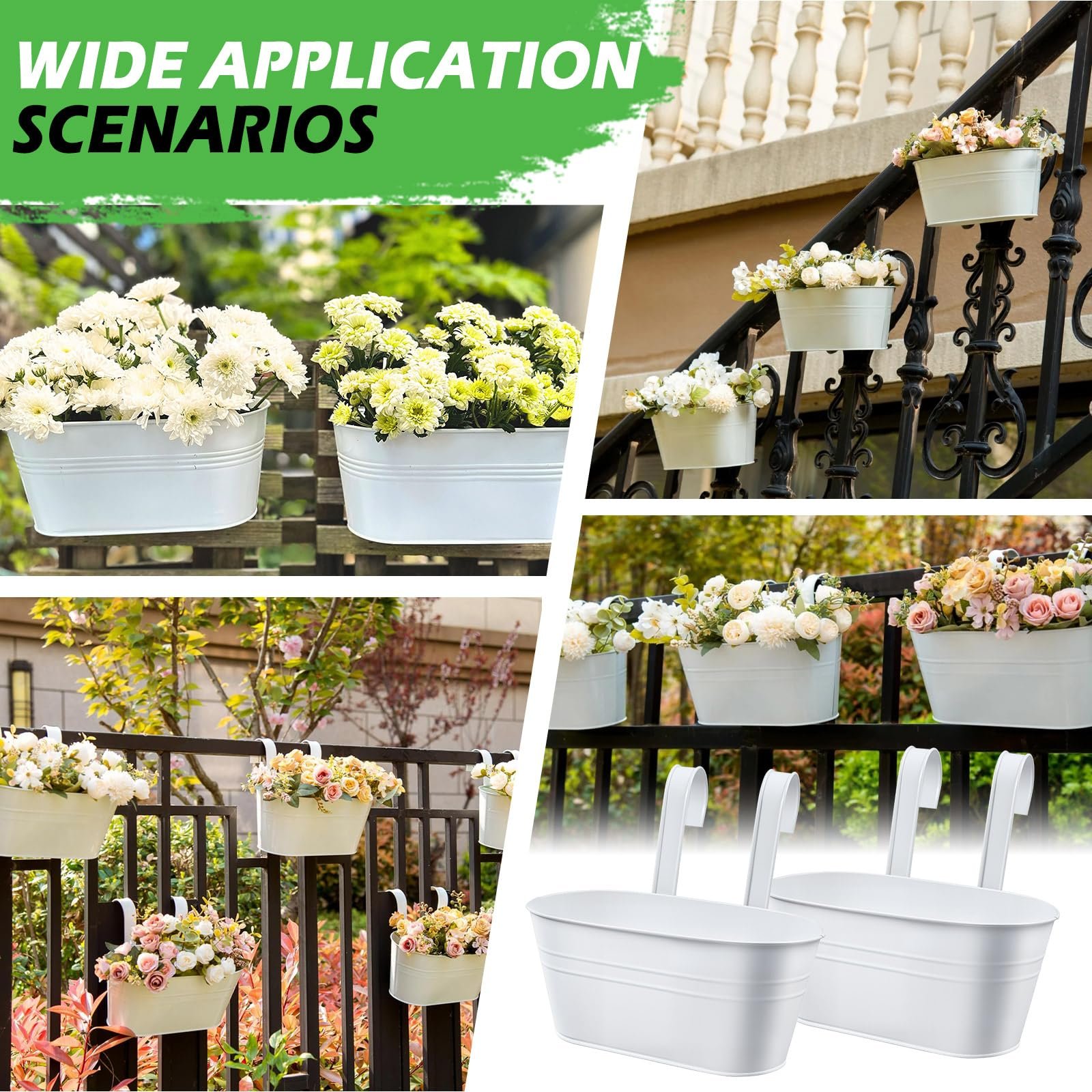 Кашпо металеві підвісні YedZen набір 4 шт 27,5 см білі, фото №7