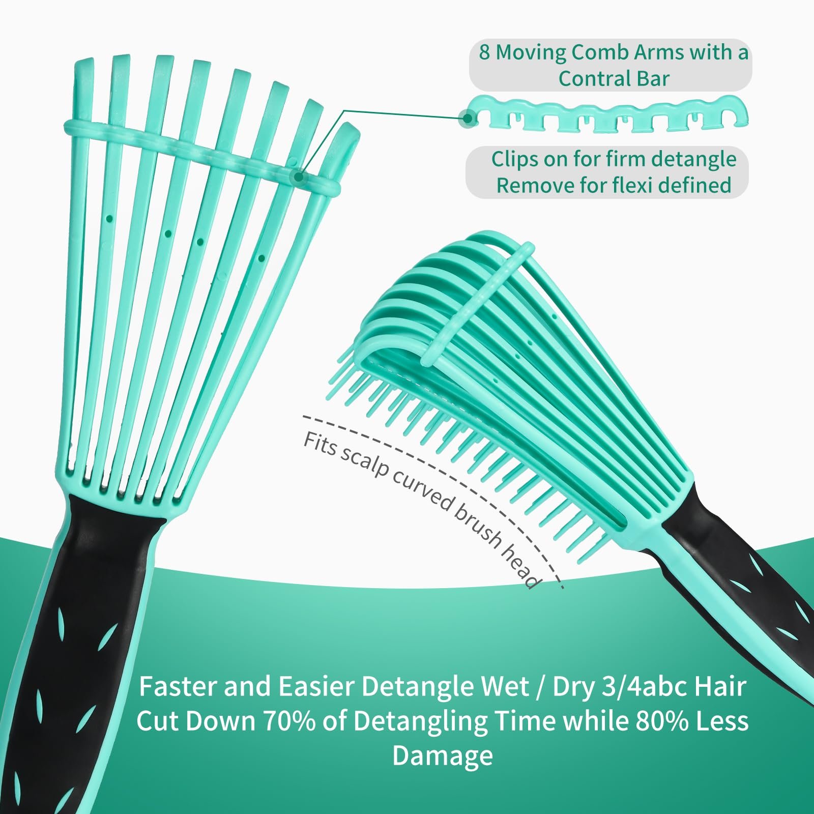 Расческа BESTOOL Pro Detangling для натуральных волос для афро волос от 3a до 4c Kinky, вьющихся, волнистых волос, легкое распутывание с влажными/сухими волосами, улучшение текстуры волос Зеленая, фото №5