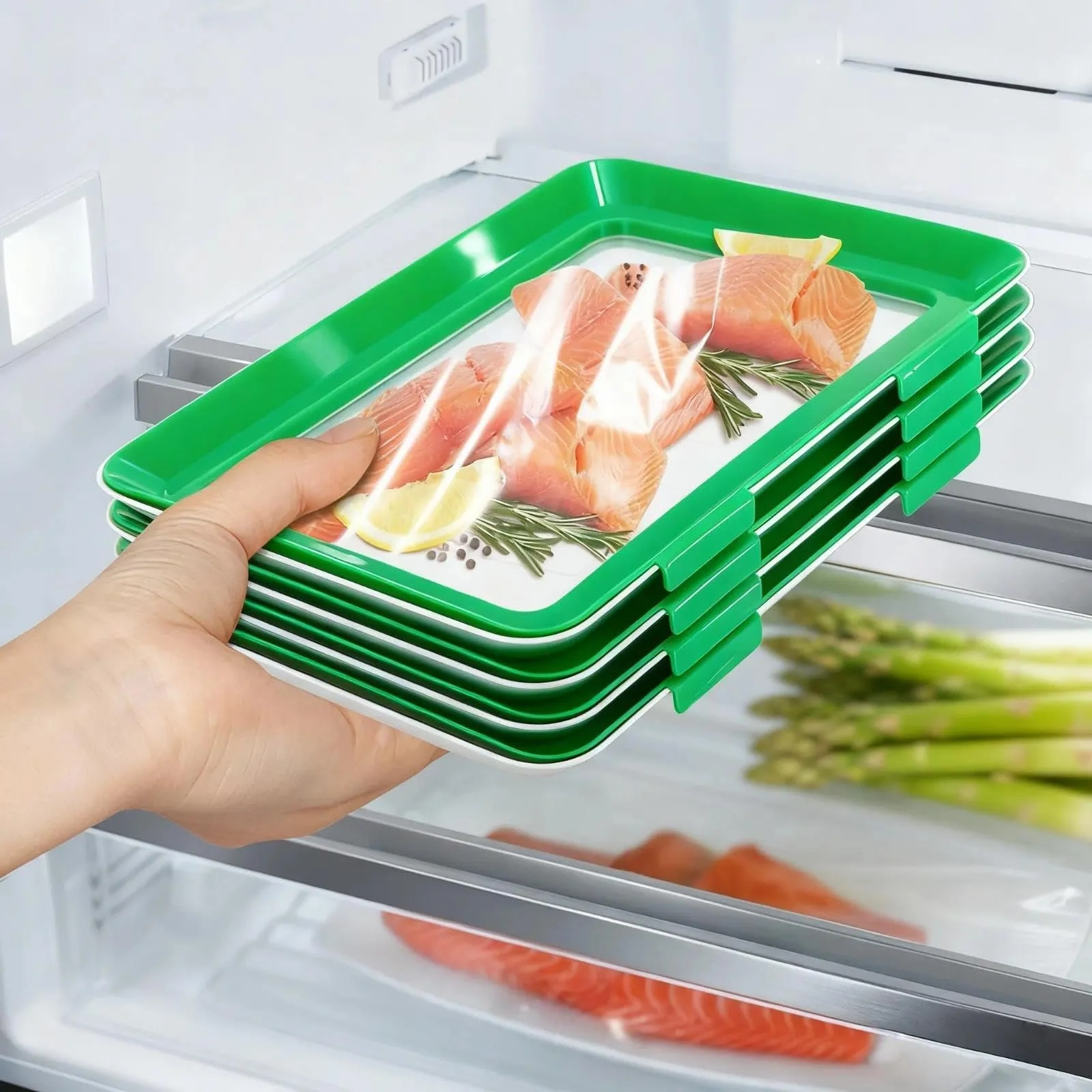 Набір контейнерів для зберігання продуктів 3 шт. зі знімною плівкою та кришкою Зелений, фото №1