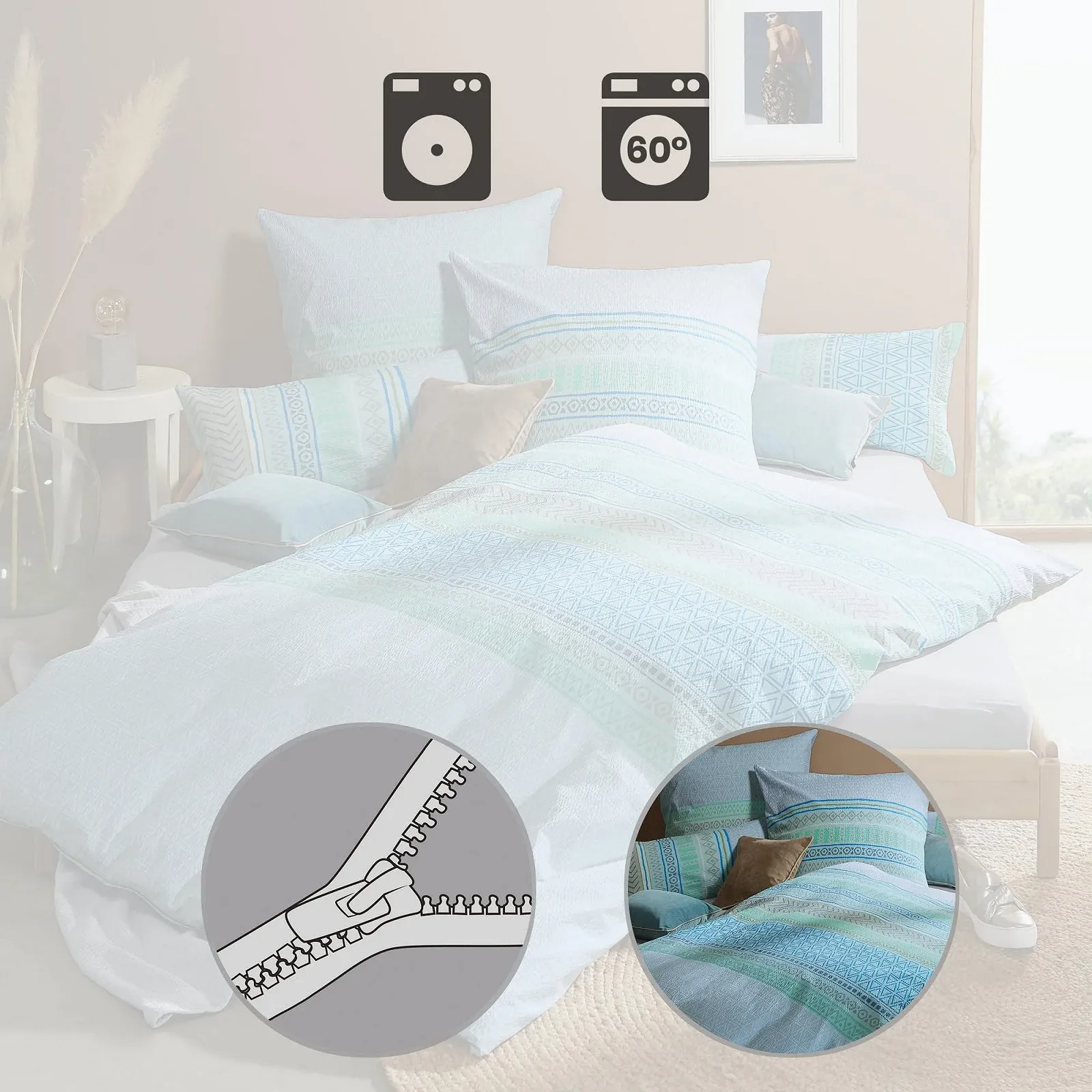 Постільна білизна Erwin Müller Seersucker 135 x 200 см (80 x 80 см), бавовна, синя, фото №4