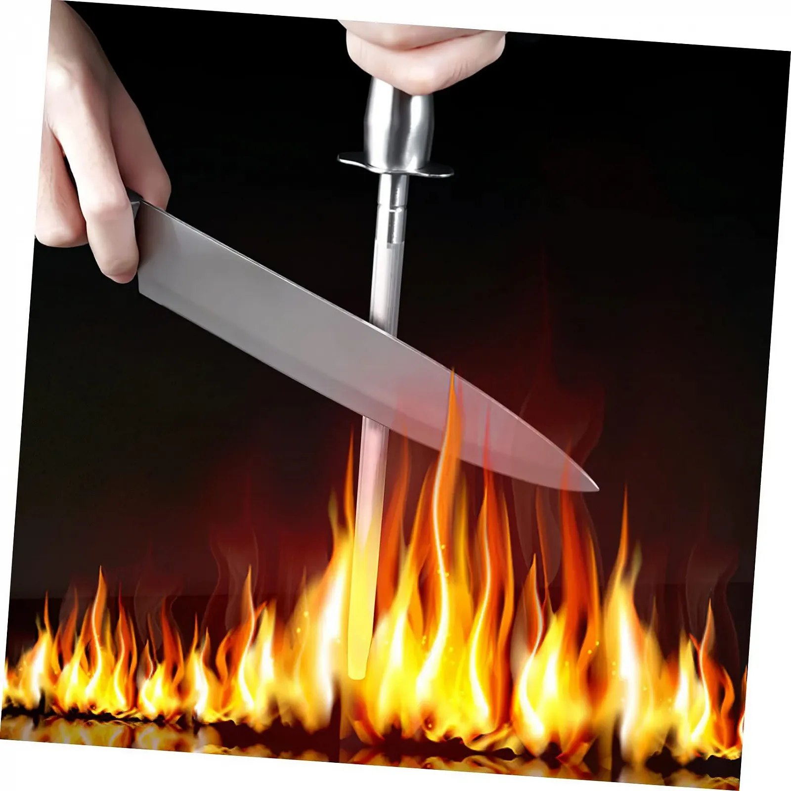 Мусат OUNONA для заточки ножей ручной из нержавеющей стали для кухонных ножей бытовой и профессиональный, фото №5