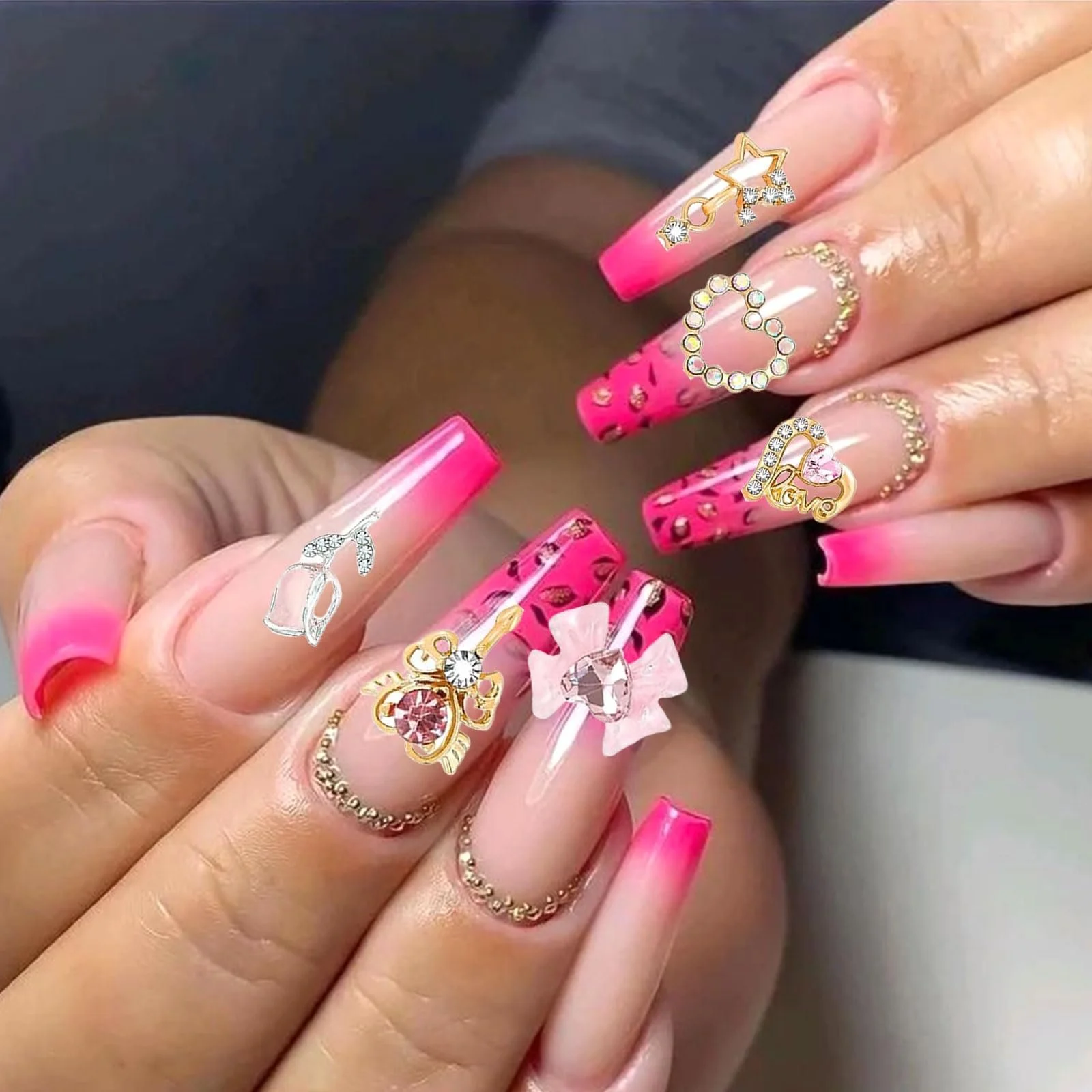 Набір прикрас для нігтів 48шт Прикраса для нігтів Серце Зірка Тюльпан Прикраса для нігтів Вишня 3D сплав, фото №3